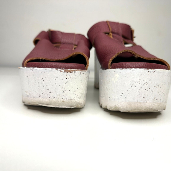 Anthro Gee Wawa Eggplant Leather White Platform Open Toe Ankle Strap Sandals 8 - Picture 4 of 10